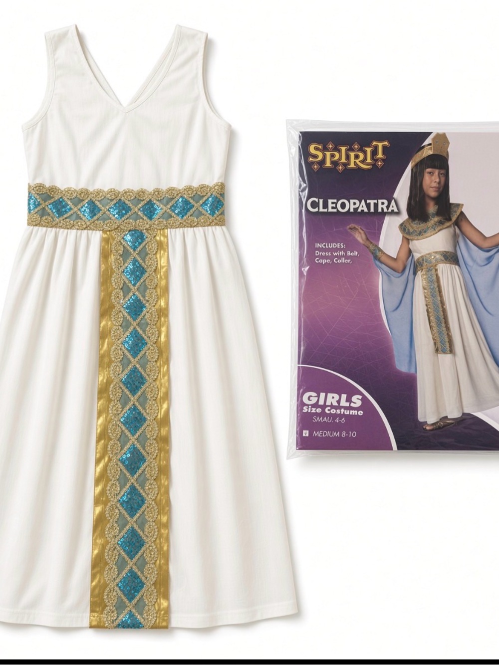 Spirit Halloween Cleopatra Girls Costume Medium 8-10 Dress Cape Collar